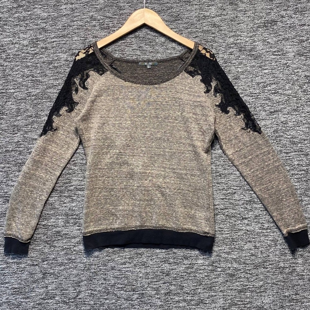 Miss Me Lace Knit Top Womens Small Brown Lace Shoulder Studded Pullover Y2K